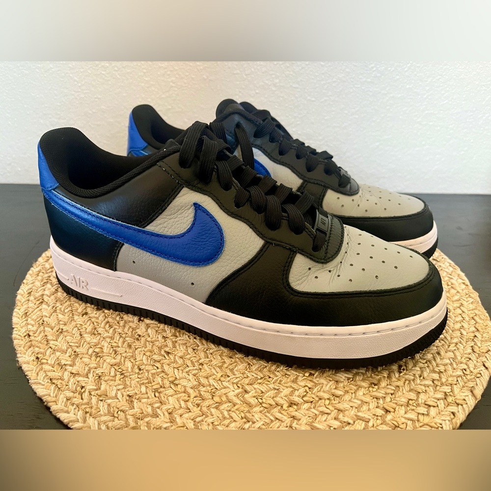 Nike Men' Custom Black, Gray, Blue and White Air Force 1 Size 9